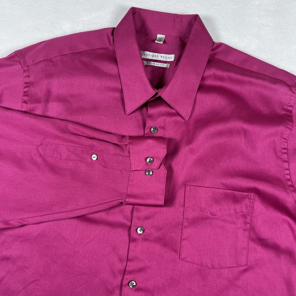 Geoffrey Beene Shirt Men's XL 17.5-36/37 Dark Pink/Wine Wrinkle Free Sateen L/S